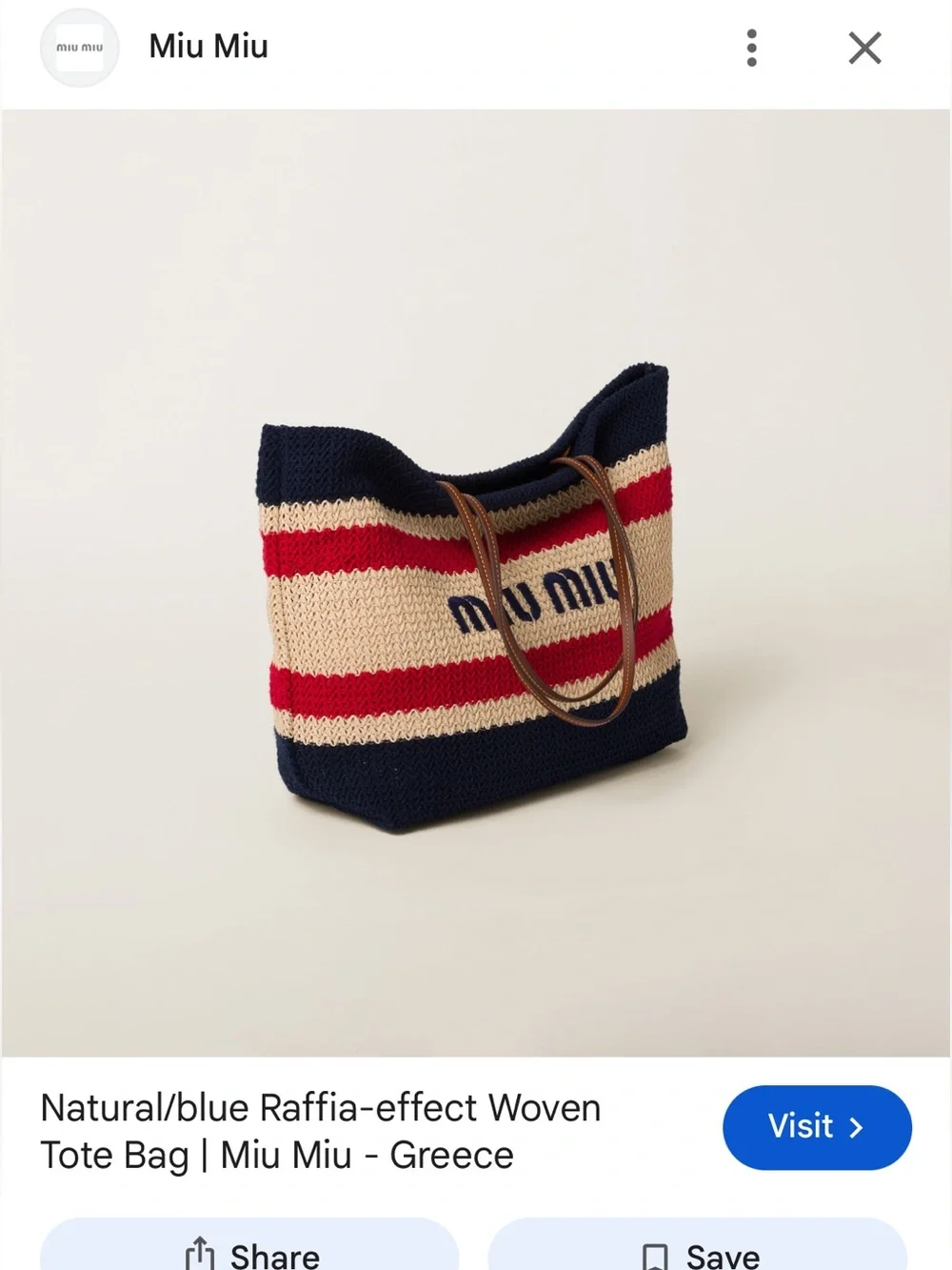 Miu Miu Navy, Natural & Red Woven Tote